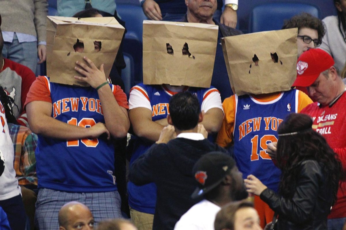 Knicks fans wear paper bags on their heads: Houston Rockets at New York  Knicks 