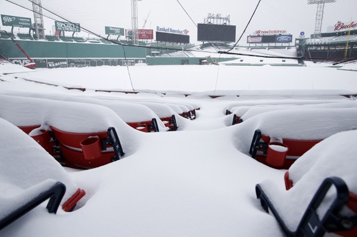 Boston Red Sox Unsigned Fenway Park Snowy Outside The Stadium Photograph