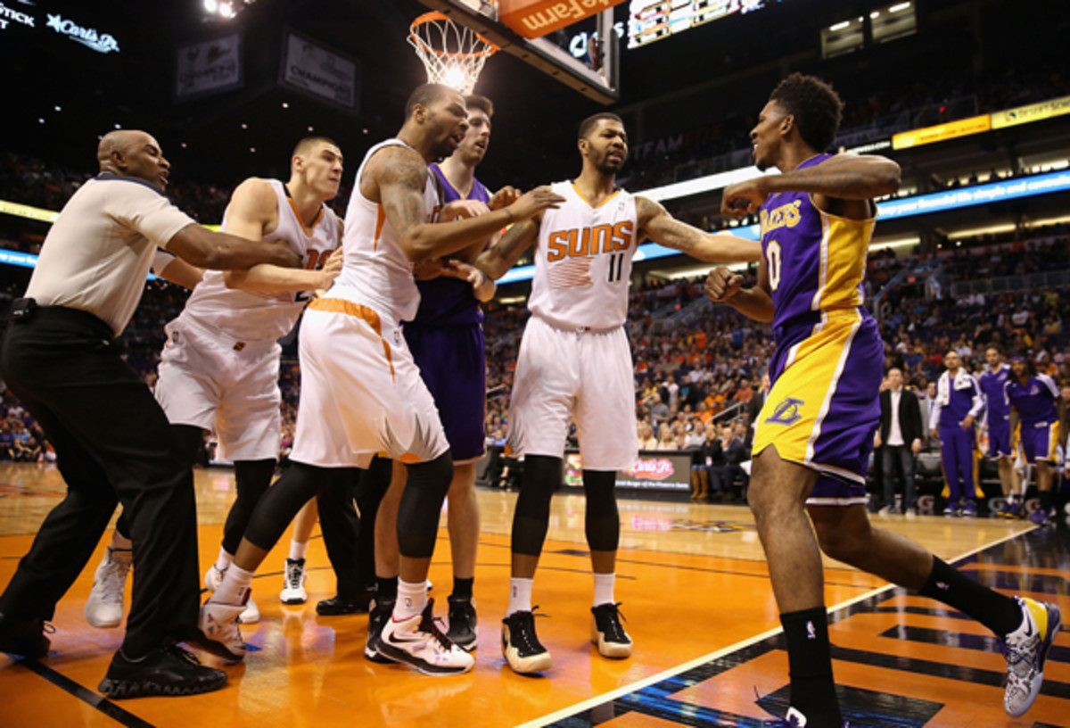 Lakers guard Nick Young was ejected after this altercation with the Suns. (Christian Petersen/Getty Images Sport)