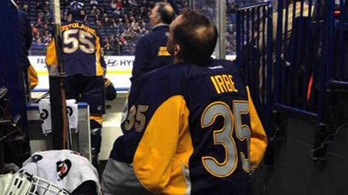 Arturs Irbe: 47 year old Irbe fills in as Buffalo Sabres emergency backup  goalie on Nov 18th 2014