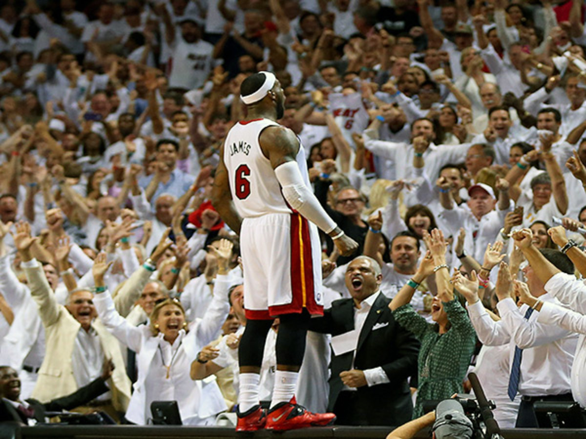 LeBron James scored 29 points to lead the Heat past the Nets in Game 5 (Mike Ehrmann/Getty Images).