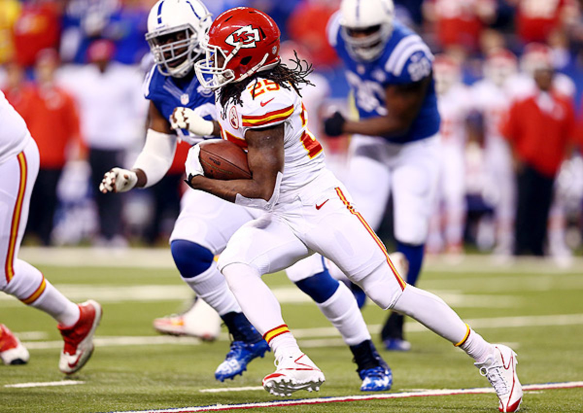 Jamaal Charles logged just three carries before leaving the game with a concussion. 