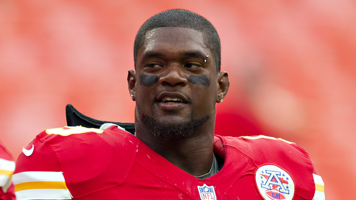 Linebacker Jovan Belcher of the Kansas City Chiefs looks on from