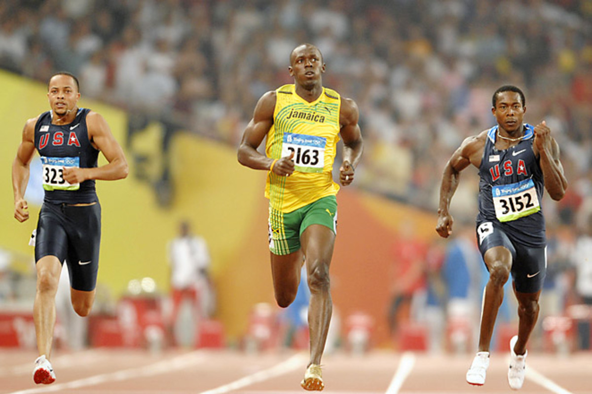 Crawford (R), won the silver in the 200-m at the Beijing Olympics, and gold in the 200-m in Athens. 