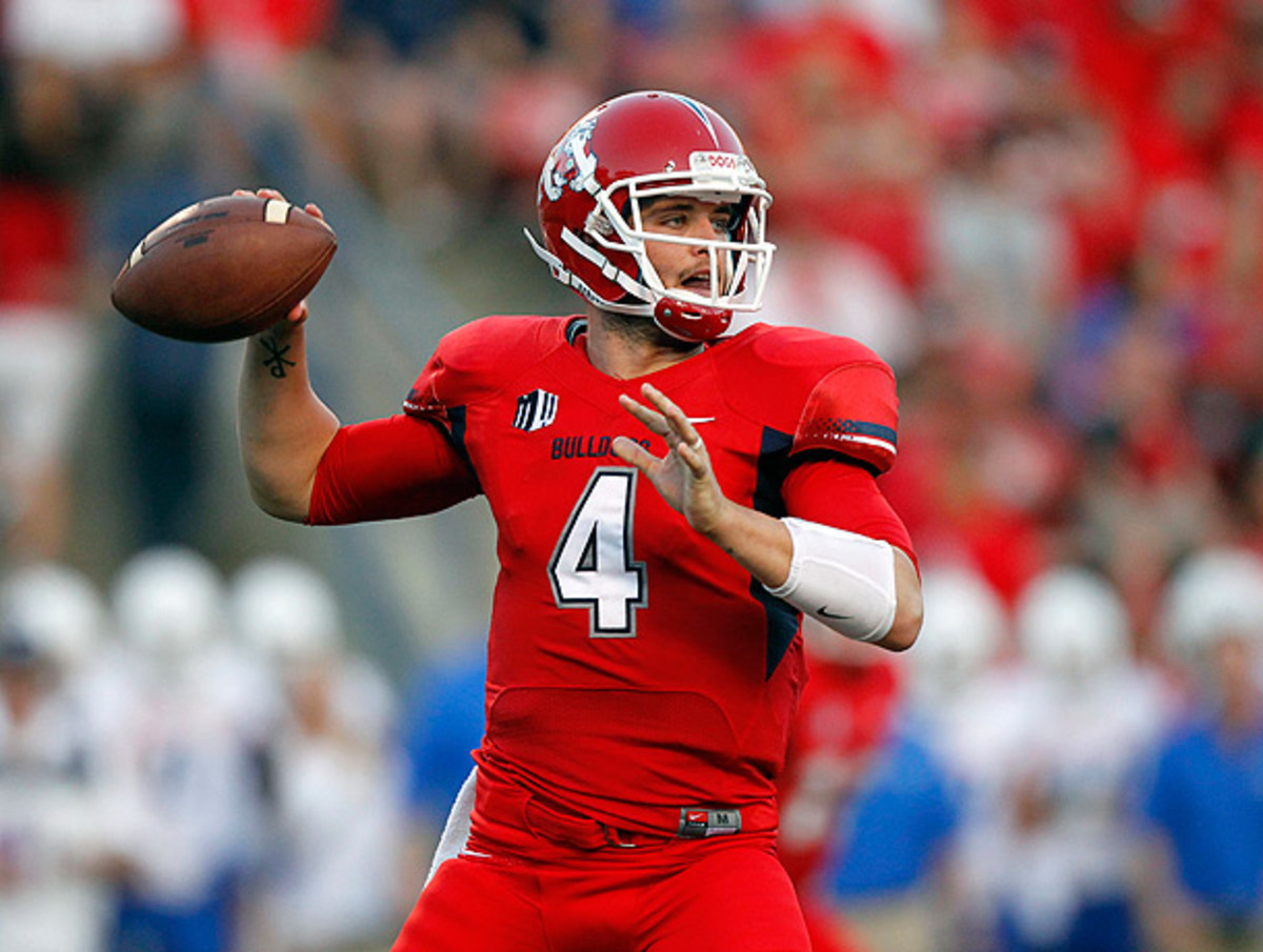 Senior Derek Carr totaled four touchdowns in Fresno State's victory over Boise. (Cary Edmondson/USA TODAY Sports)