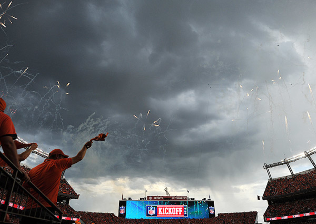 Ominous weather forced the NFL's kickoff game to be delayed.