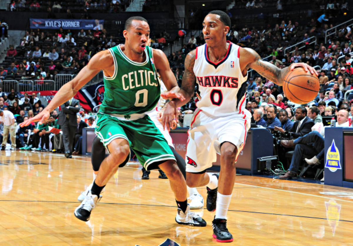 Jeff Teague (right) is off to a fantastic start thanks to some creative ball handling. (Scott Cunningham/NBAE via Getty Images)