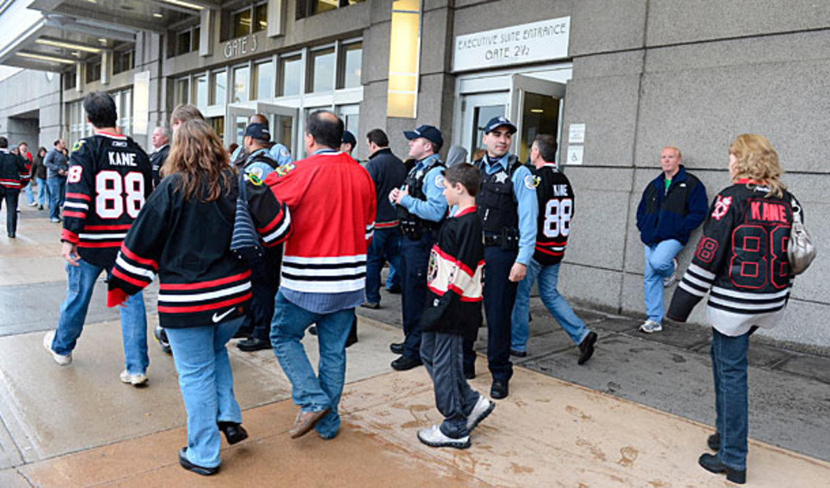 Security was ramped up the Blackhawks' game after the bombings at the Boston Marathon.