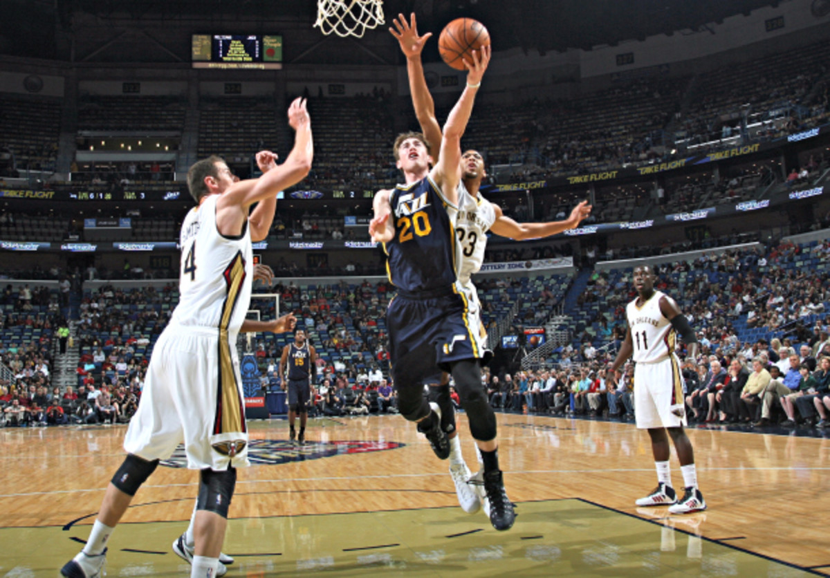 This photo captures Gordon Hayward's single make from the field on Wednesday...in 17 tries. (Layne Murdoch/NBAE via Getty Images)