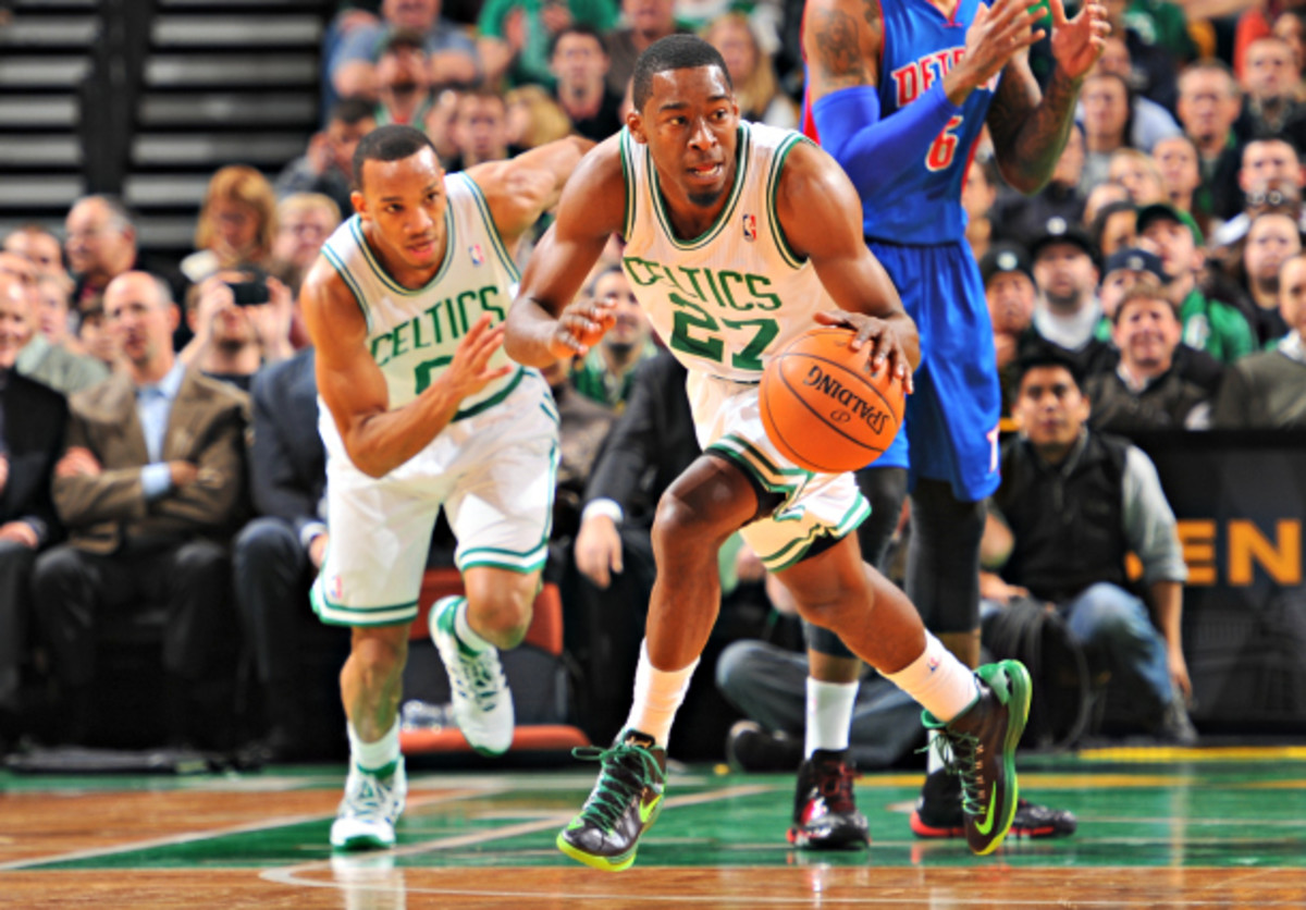 Jordan Crawford and Avery Bradley each scored 10 points in the first quarter against the Pistons on Wednesday. (Brian Babineau/NBAE via Getty Images)