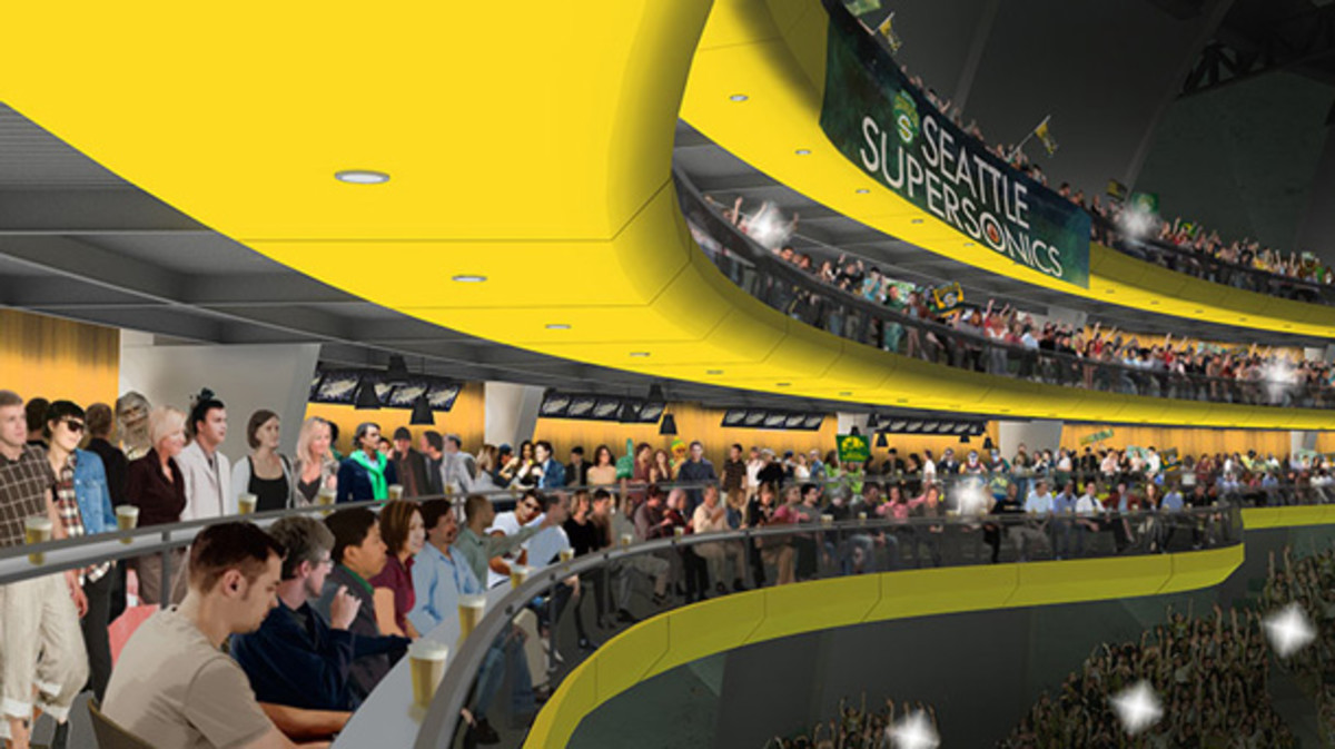 A rendering of the court view for a new Sonics arena. (SonicsArena.com)