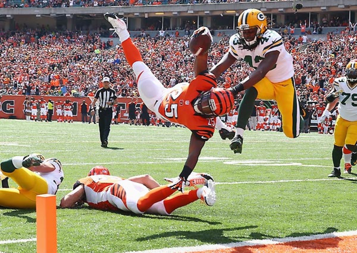 Giovani Bernard went airborne for this touchdown in the Bengals' 34-30 win.