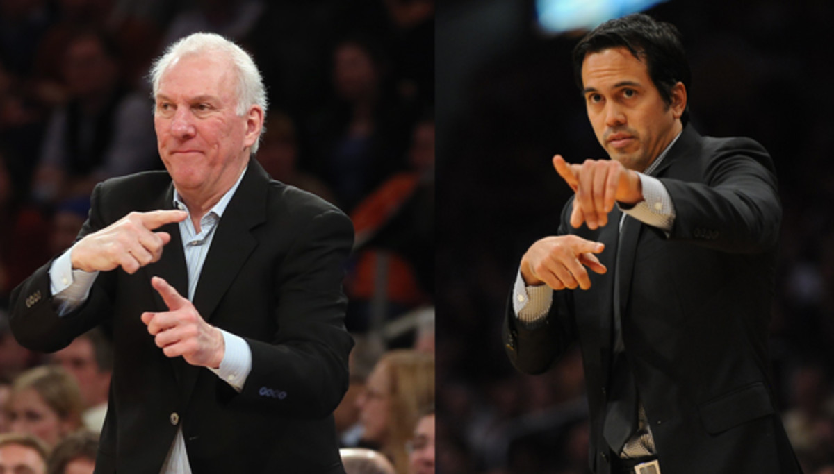 Gregg Popovich and Erik Spoelstra will coach in the 2013 All-Star Game. (Bruce Bennett and Rocky Widner/Getty Images)