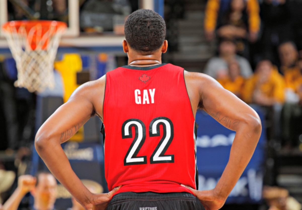 Rudy Gay wearing his No. 22 jersey, soon to be available in Kings' purple. (Rocky Widner/NBAE via Getty Images)