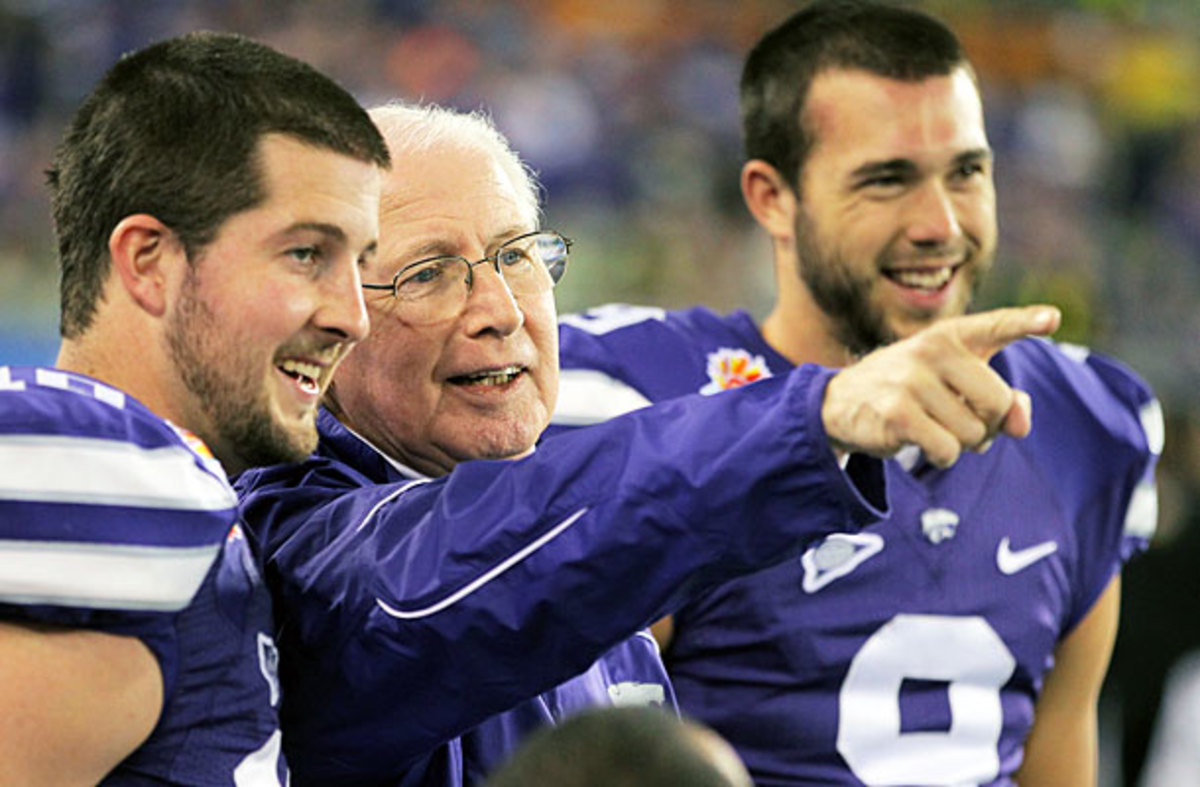 Bill Snyder points in the direction of better times. (Doug Pensinger/Getty Images)