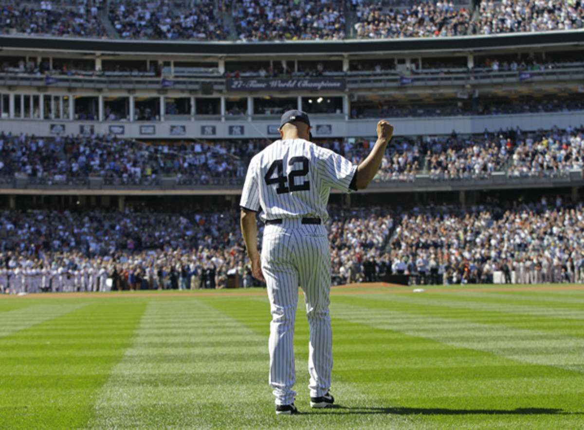 Mariano Rivera was honored by the Yankees during a ceremony on Sunday afternoon. (Kathy Willens/AP)