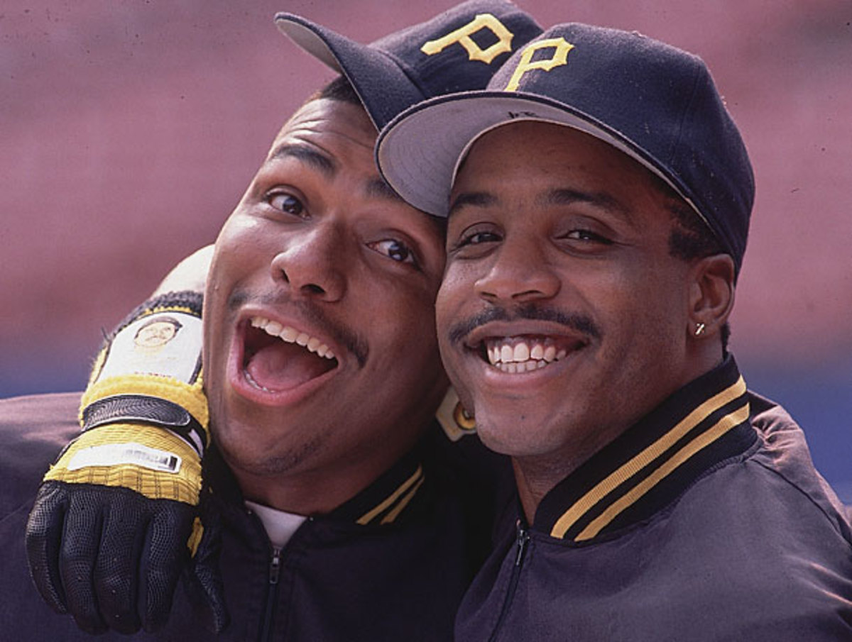 Pittsburgh Pirates Barry Bonds and Andy Van Slyke during game vs