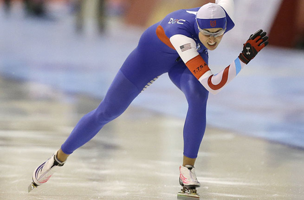 Lauren Cholewinski races in the 500 meter event of the U.S. single distance long track championships.