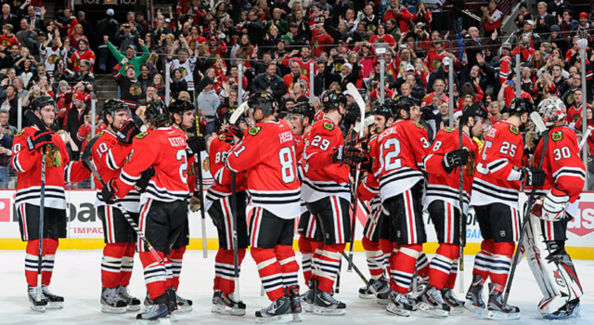 The Blackhawks made  NHL history after besting the Sharks 2-1 Friday night. (Bill Smith/NHLI via Getty Images)