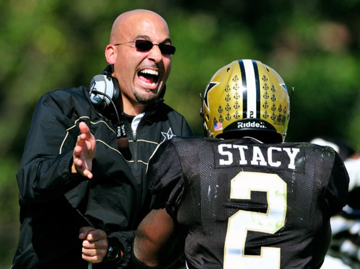 James Franklin and Zac Stacy share a laugh over the intricacies of the English language, presumably. (Grant Halverson/Getty Images)