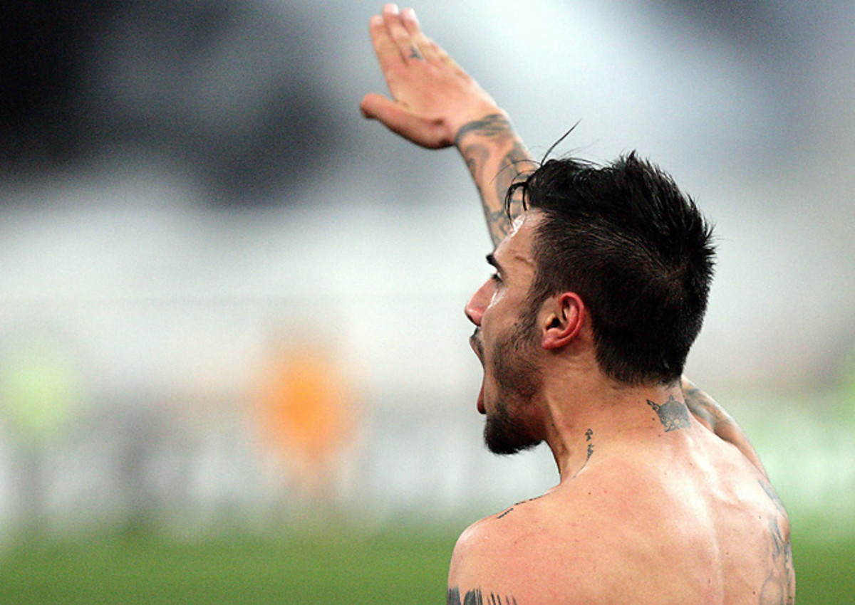 AEK Athens' Giorgos Katidis celebrated a goal with a Nazi salute, a gesture he claims was unintentional.