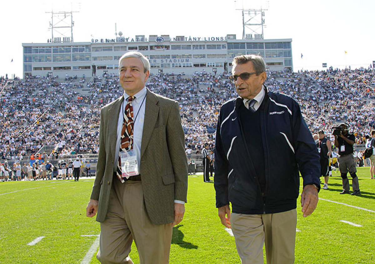 Graham Spanier (left) and then-coach Joe Paterno were both embroiled in the Jerry Sandusky scandal.