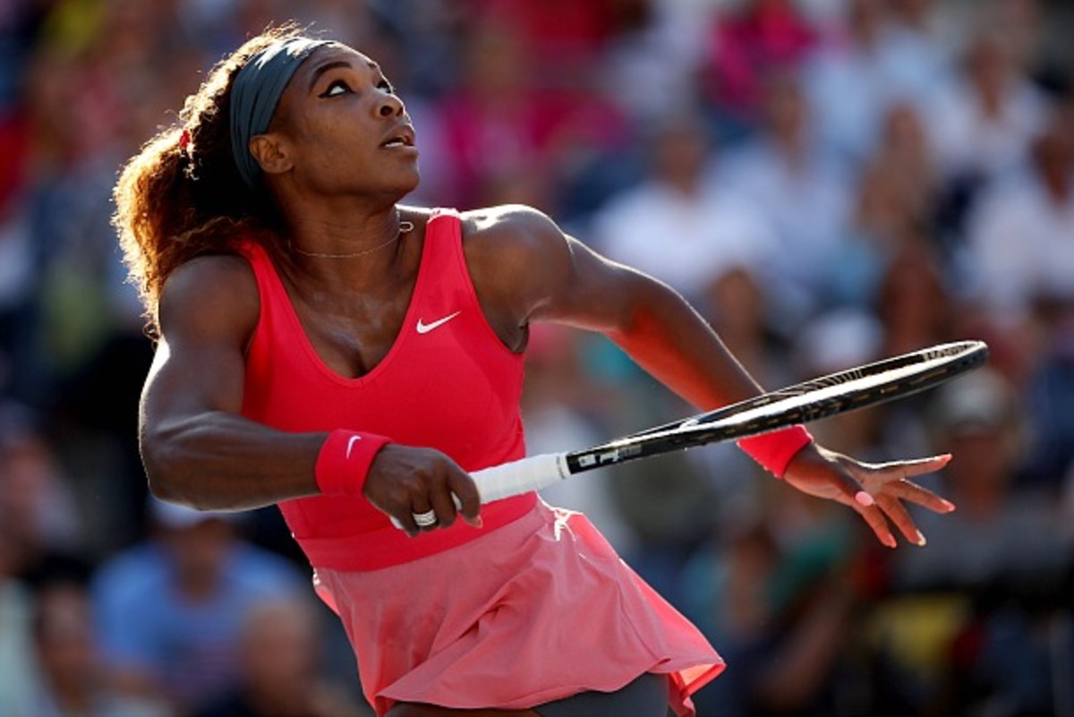 Serena Williams serves up her third straight bagel set of the tournament. (Matthew Stockman/Getty Images)