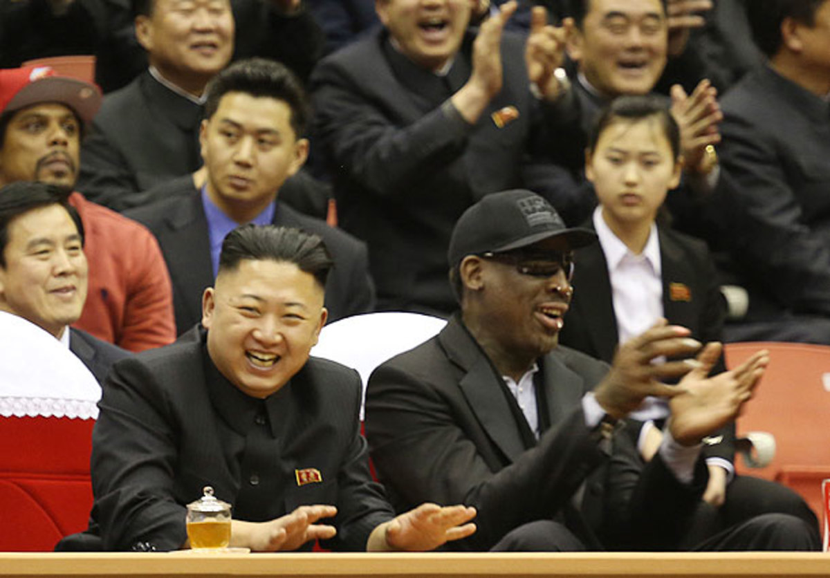 Dennis Rodman watches a game with Kim Jong Un