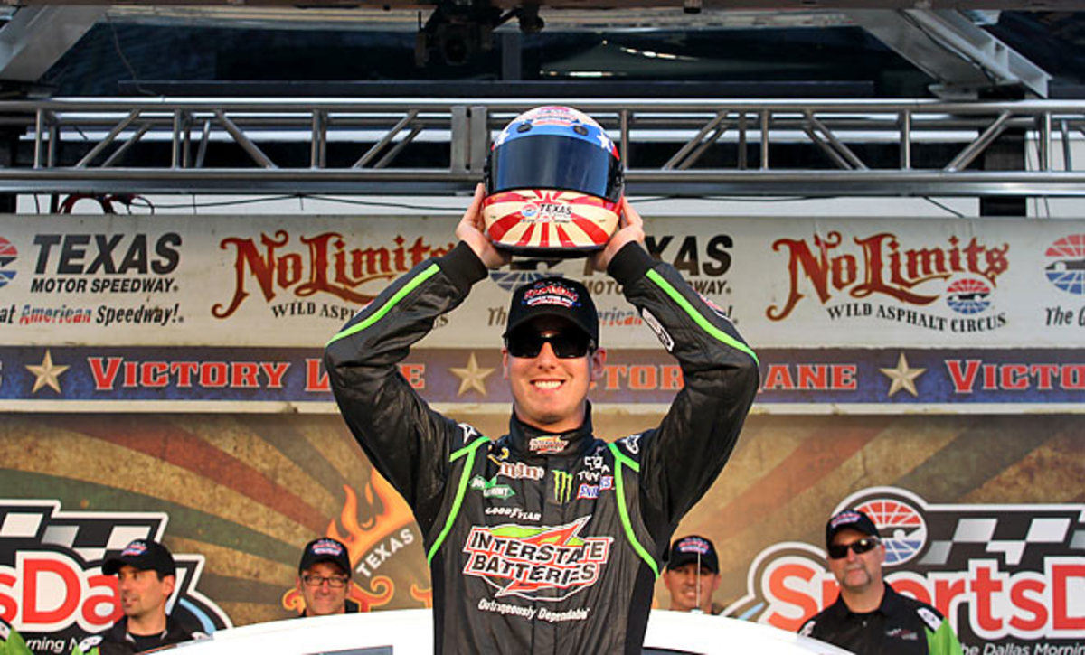 Kyle Busch celebrated winning pole position at the NRA 500 at Texas Motor Speedway on Friday. 