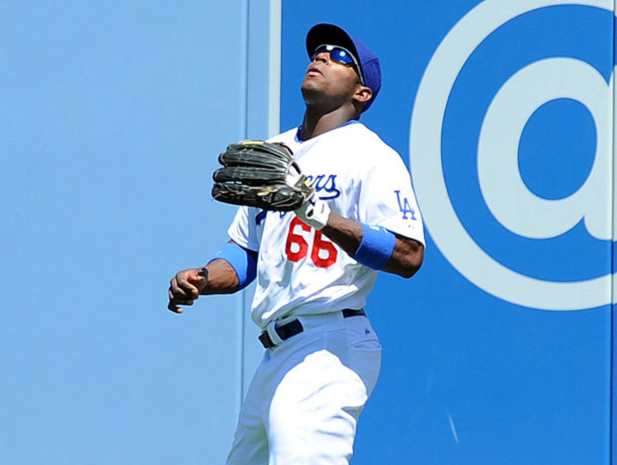 Yasiel Puig's play in the Dodgers' outfield has been somewhat lackadaisical of late. (Chris Williams/Icon SMI)