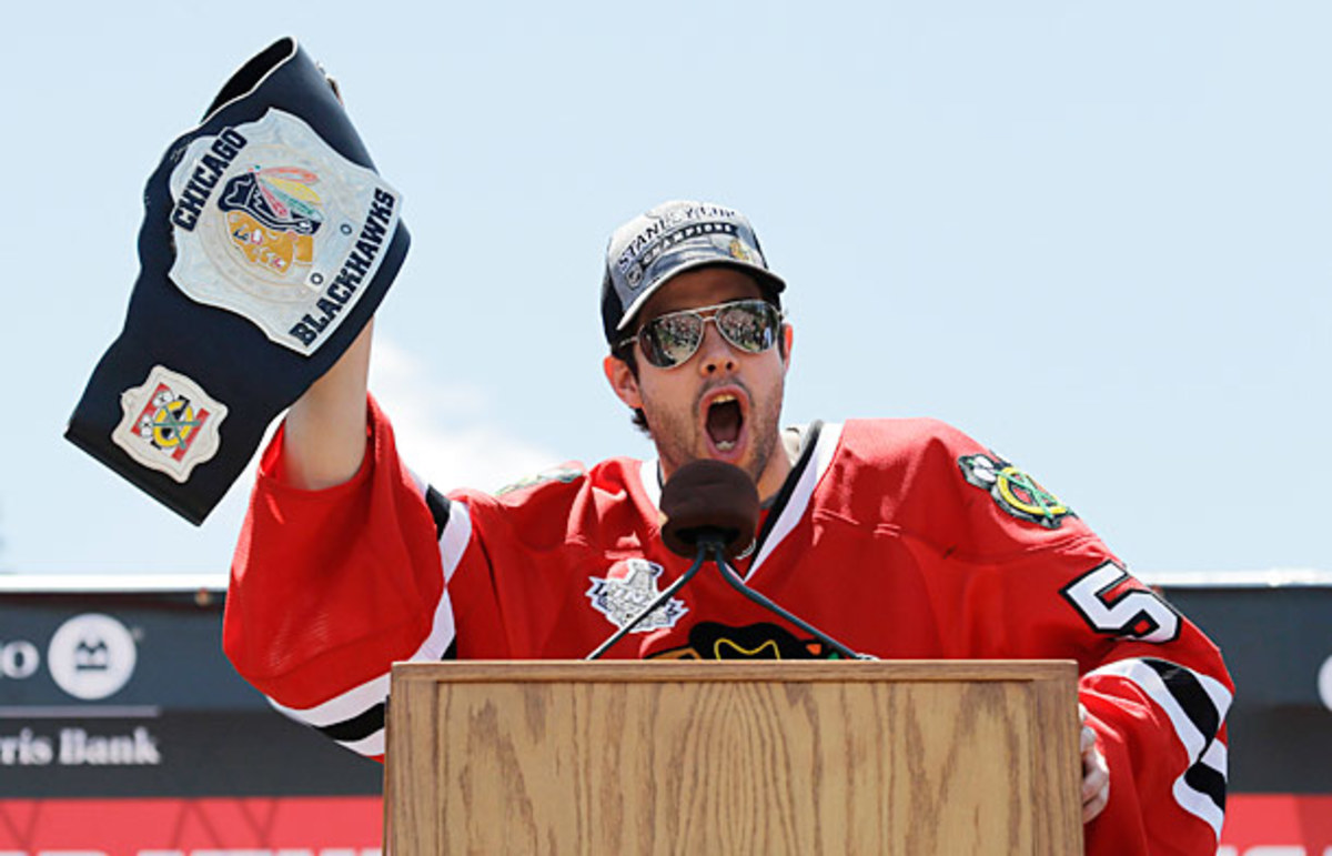 Corey Crawford unleashed a profane speech at the Blackhawks Stanley Cup parade.