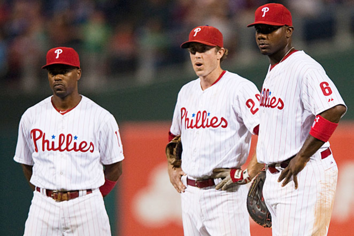 From left, Philadelphia Phillies' Ryan Howard, Chase Utley, Jimmy