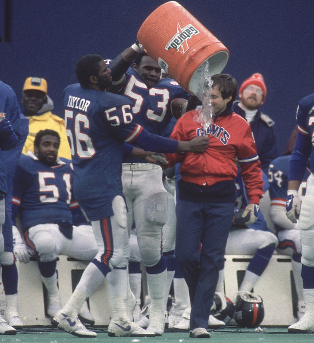  Harry Carson, Lawrence Taylor and Bill Belichick