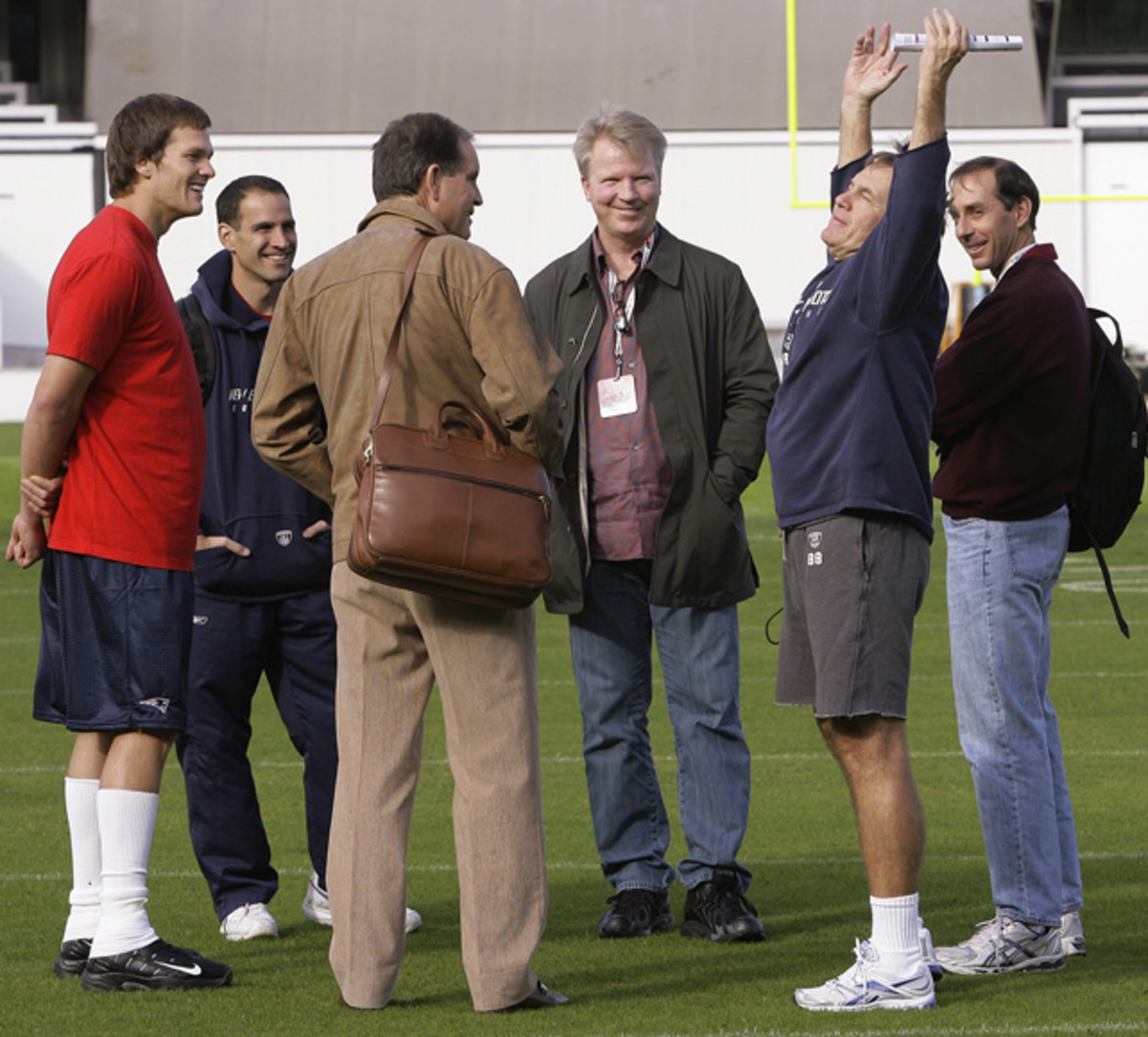 Bill Belichick, Jim Nantz, Tom Brady and Phil Simms