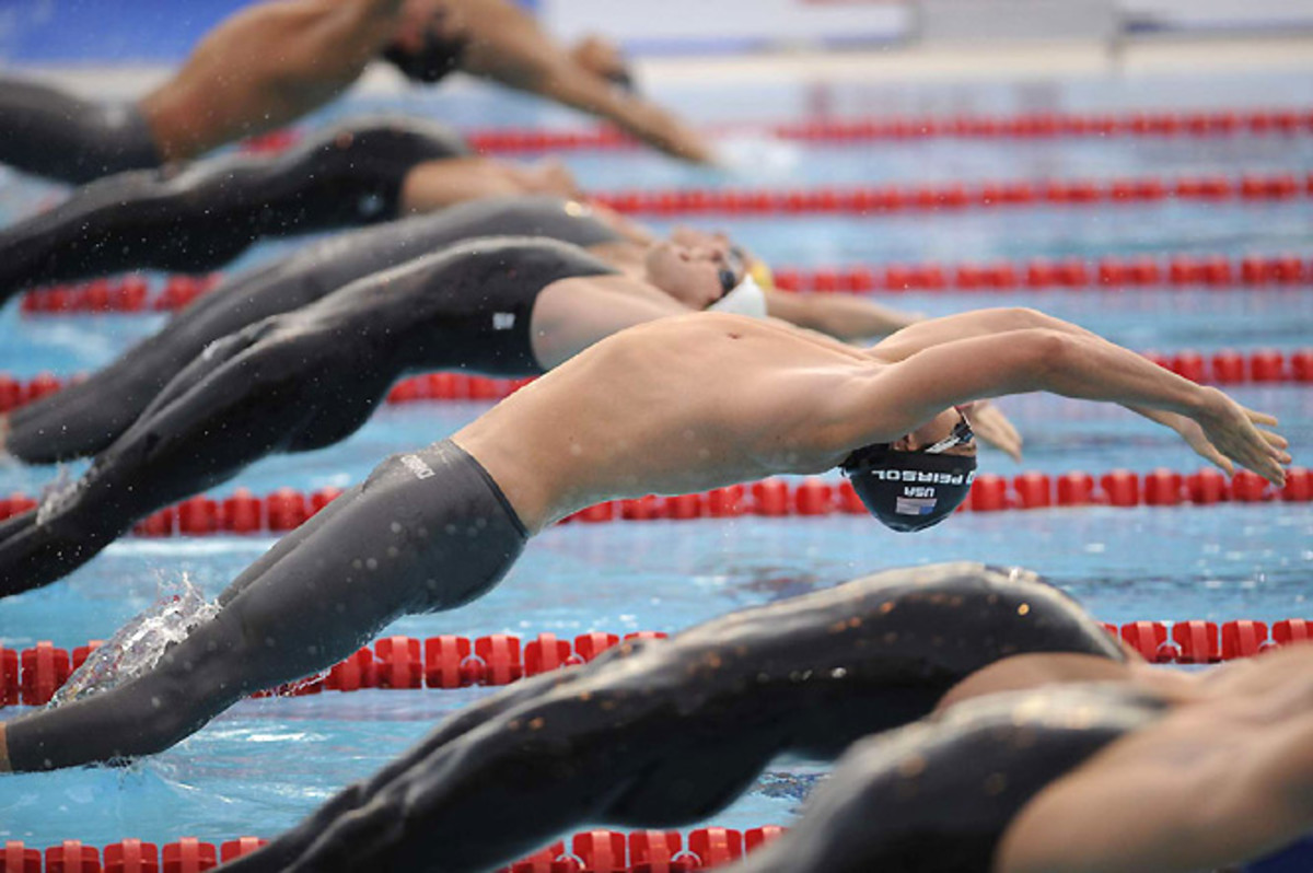 Aaron Peirsol swam the backstroke as the U.S. defended its Olympic title