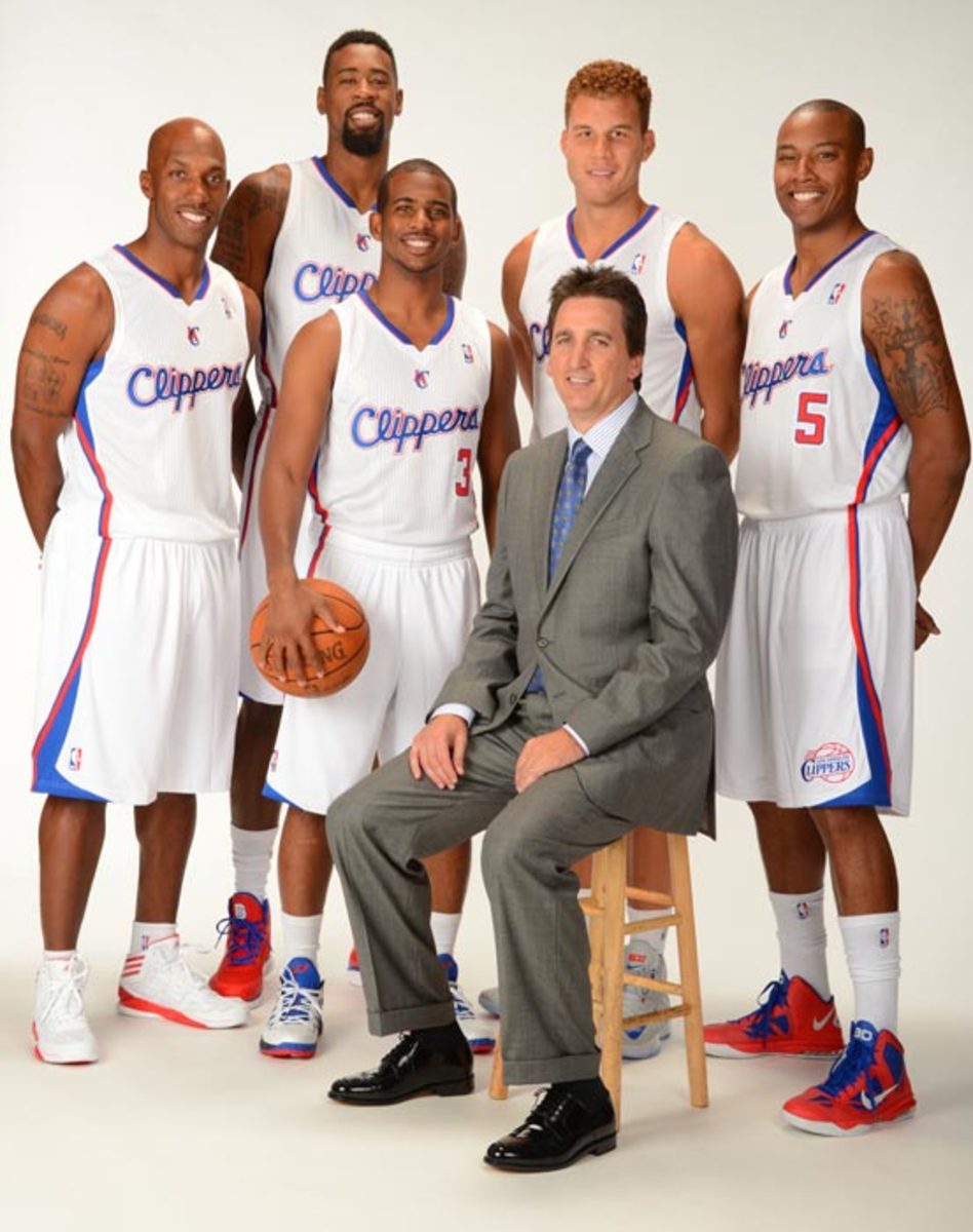 Chauncey Billups, DeAndre Jordan, Chris Paul, Blake Griffin, Head Coach Vinny Del Negro and Caron Butler