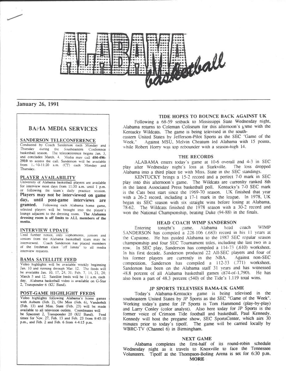 First page of each team's media notes.