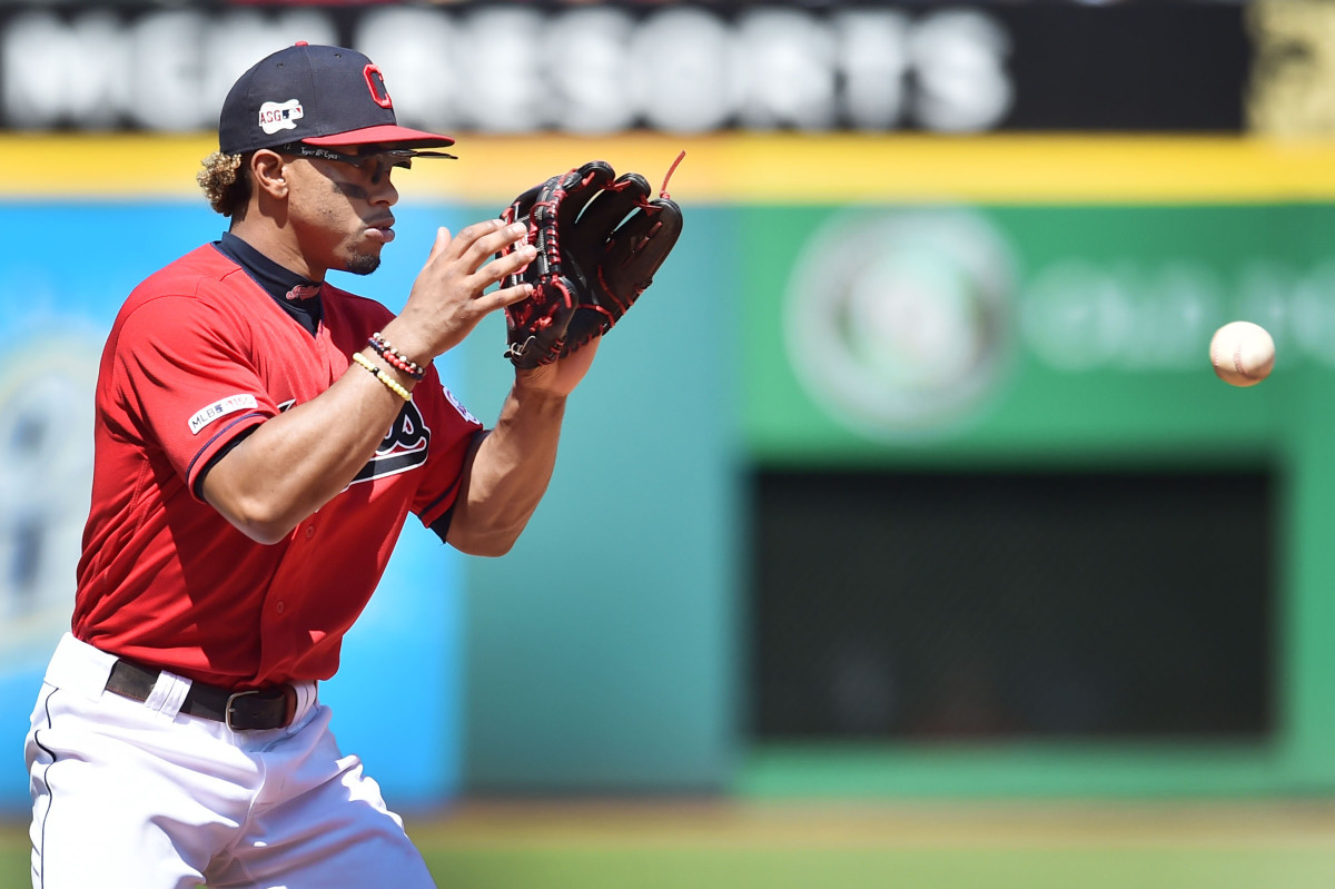 Closeup of Cleveland Indians Francisco Lindor during game vs