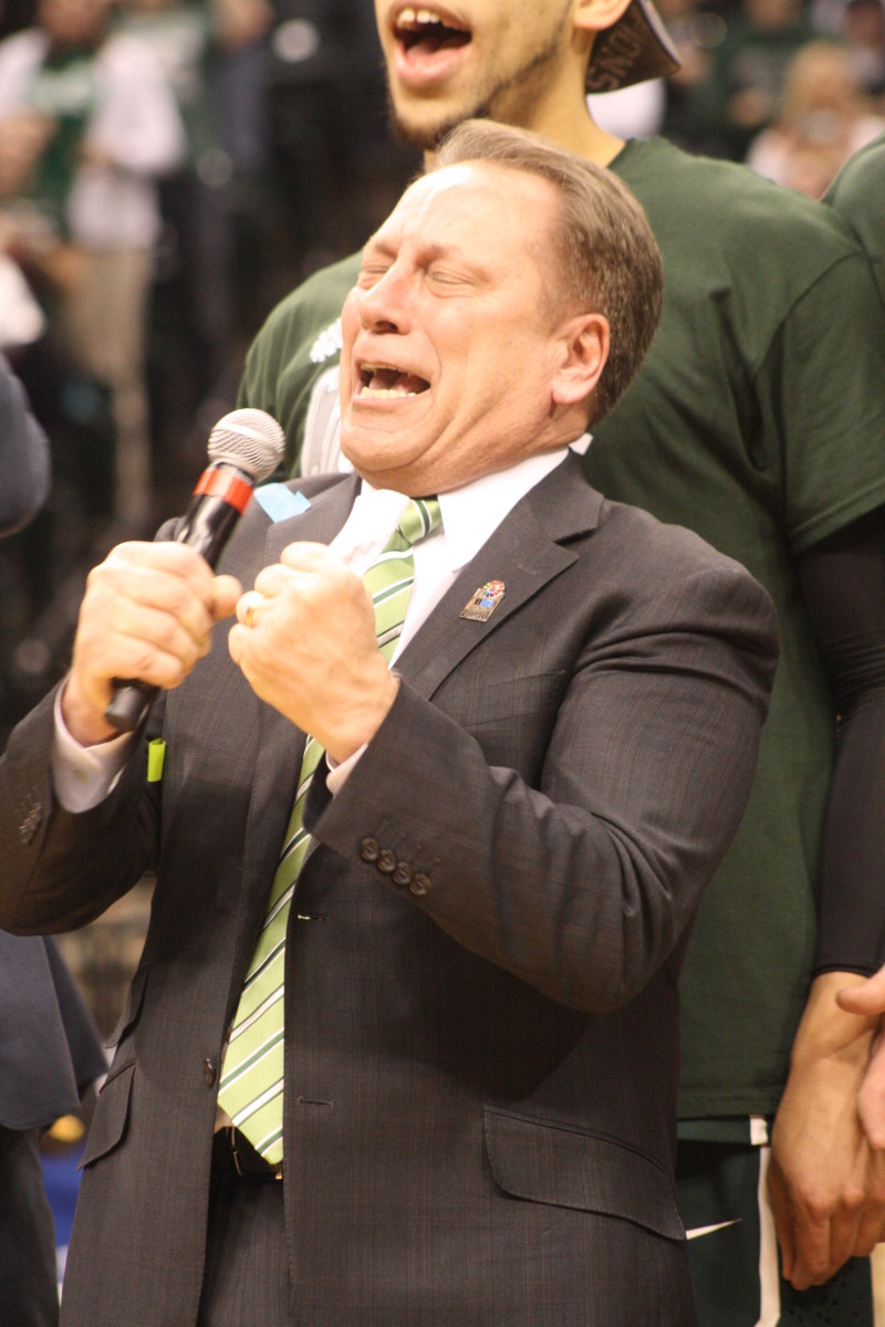 Excited Tom Izzo after beating Michigan for the 2016 Big Ten Tournament title.  Photo courtesy of Andy Lehmann.