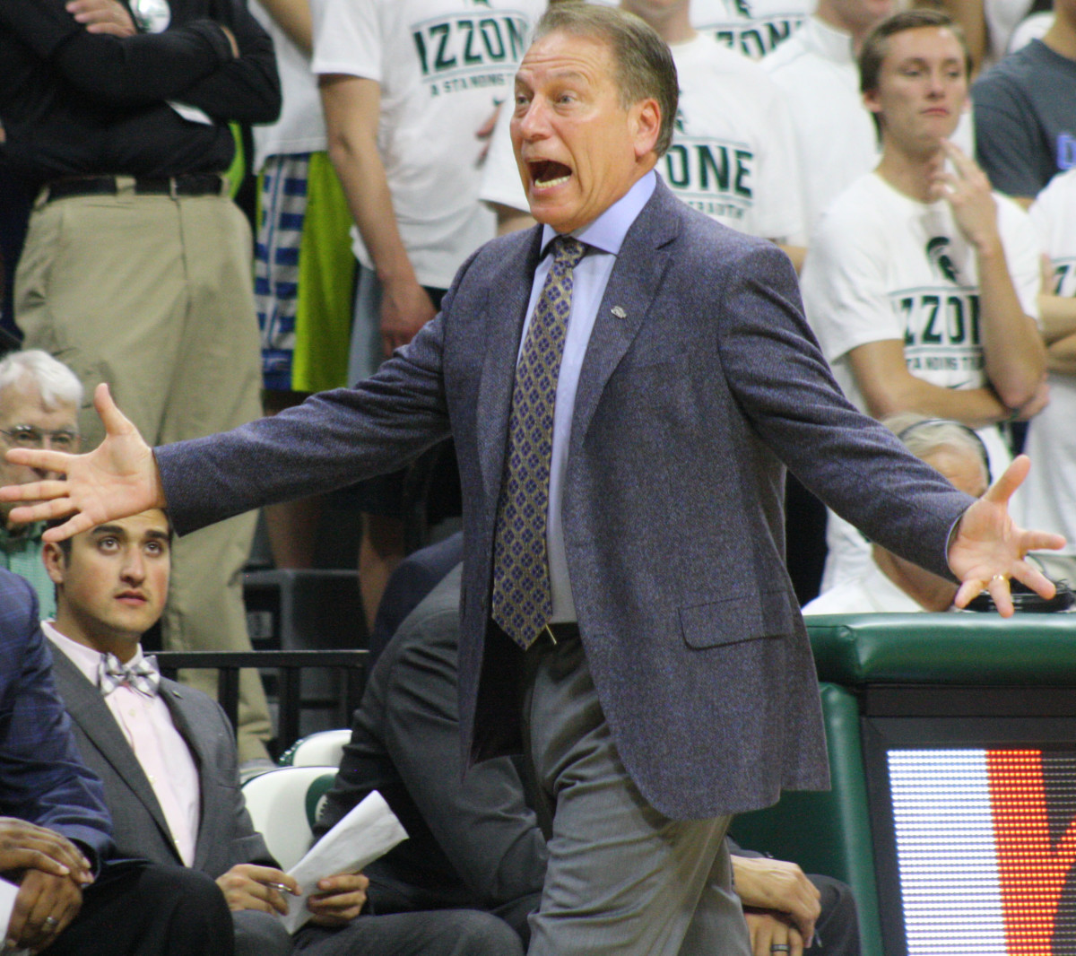 Tom Izzo makes his point.  Photo courtesy of Mark Boomgaard.