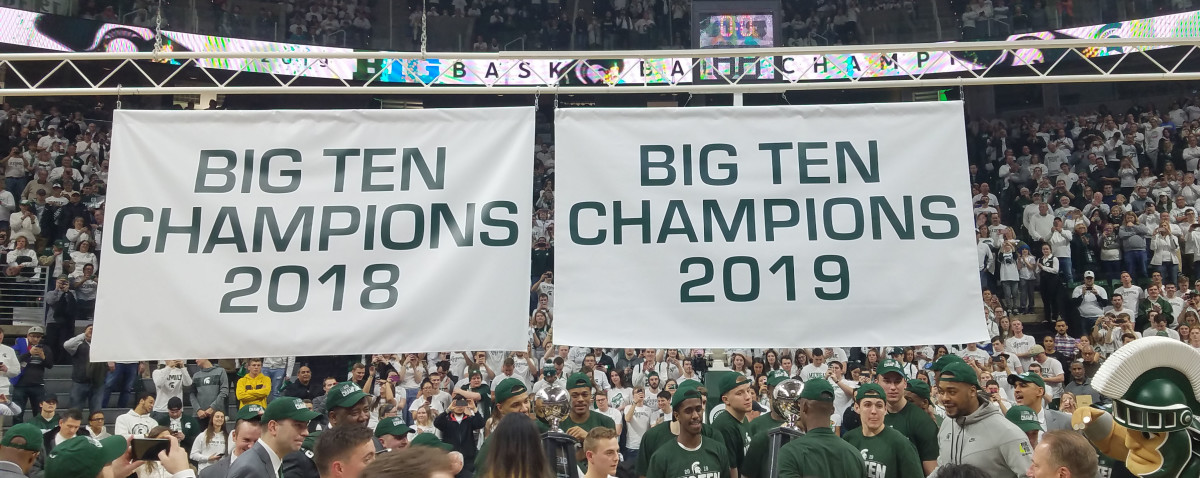 Michigan State Spartans Basketball 2019 B1G CHAMPS BANNER RAISING ...