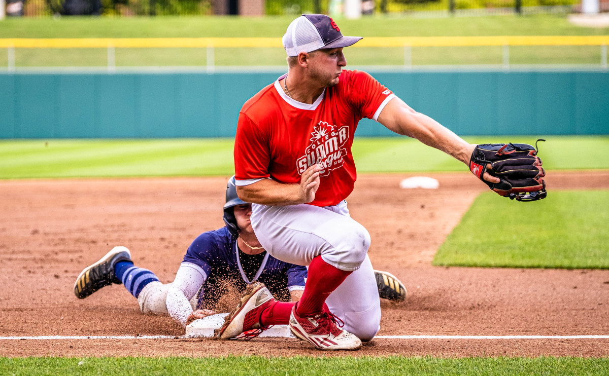 Indiana's Cole Barr makes a play at third base during the College Summer League All-Star at Victory Field in Indianapolis (Photos by Anna Tiplick for Sports Illustrated Indiana)