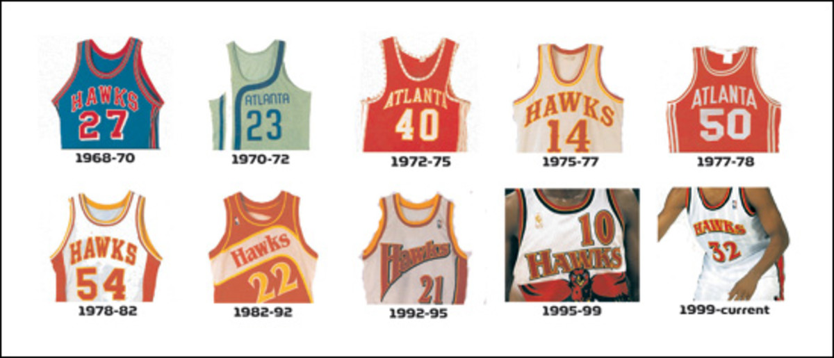Atlanta Hawks jerseys from 1968-99.