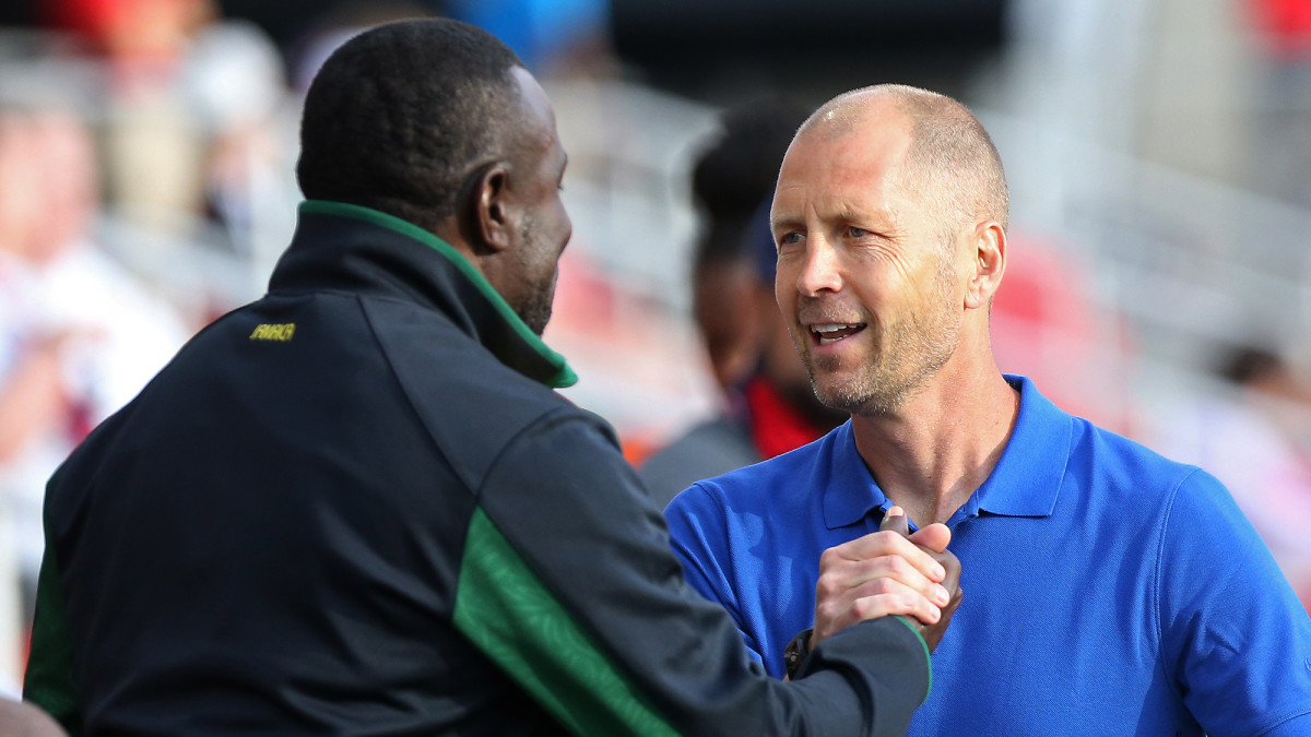 USA coach Gregg Berhalter and Jamaica coach Theodore Whitmore