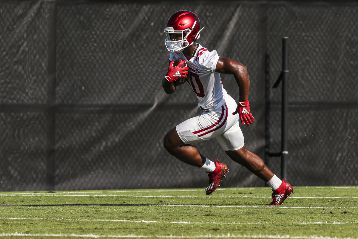 Indiana's David Ellis works out during Thursday's first football practice. (Indiana University Athletics)