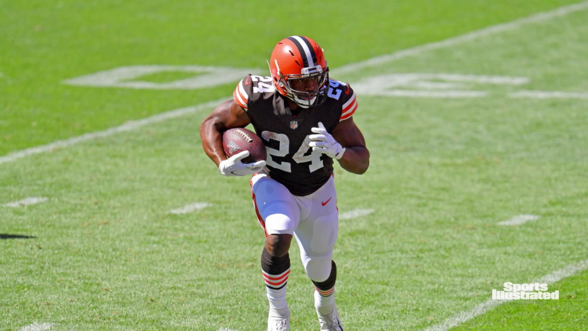 AFC running back Nick Chubb of the Cleveland Browns competes in