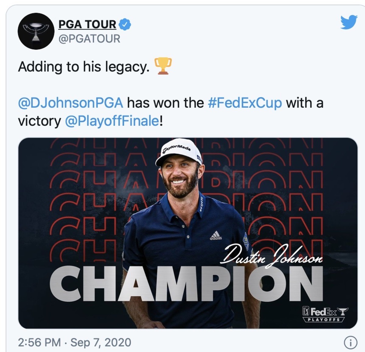 Dustin Johnson wins the FedEx Cup championship