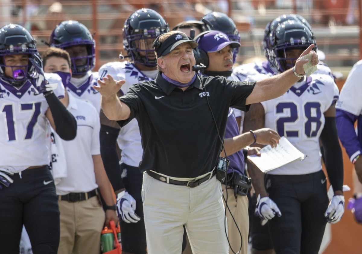 Gary Patterson coaching his team to a 33-31 win over Texas last Saturday.