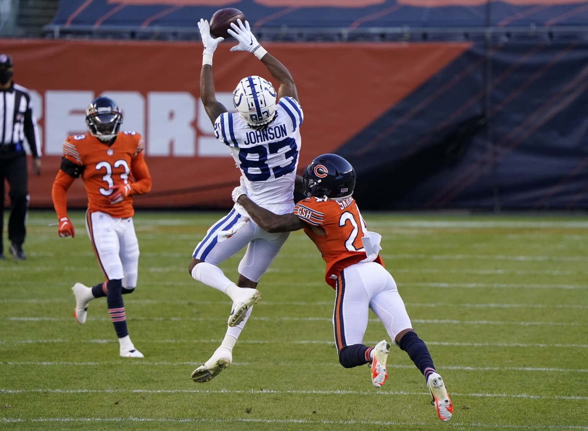 Indianapolis Colts wide receiver Marcus Johnson hauls in a 27-yard reception in Sunday's 19-11 road win against the Chicago Bears at Soldier Field.