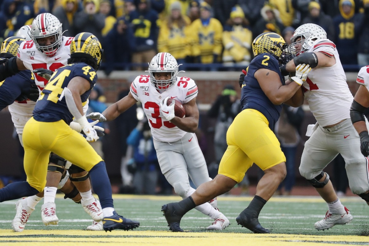 Ohio State's Master Teague (33) is back with the Buckeyes after rupturing his Achilles in March. (USA TODAY Sports)